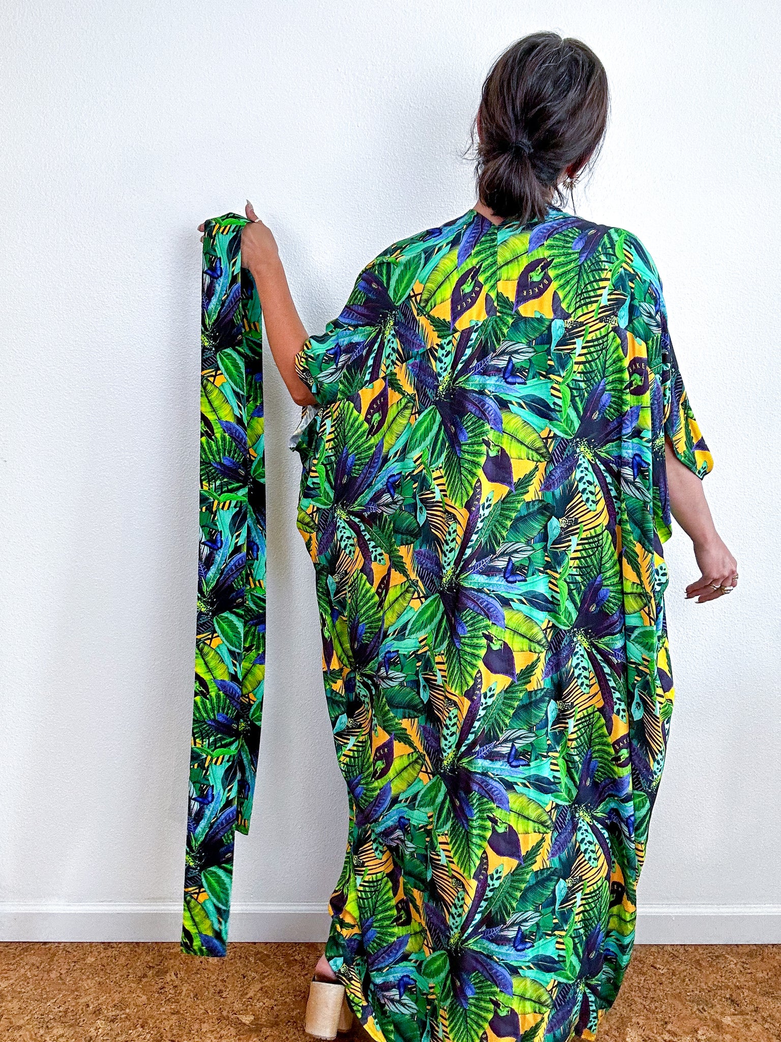 Print High Low Kimono Tropical Twill Challis