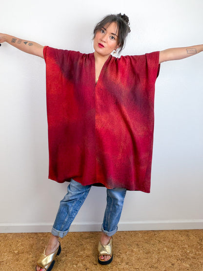 Hand-Dyed Linen Blend Caftan Dress Crimson Fuchsia Maroon Gradient