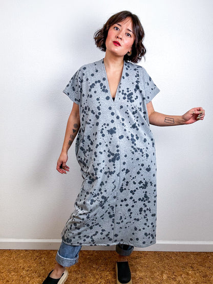 Hand-Dyed Midi Sweatshirt Smock Dress Grey Speckle