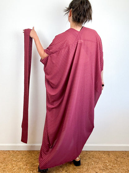 Print High Low Kimono Maroon Gingham Chiffon