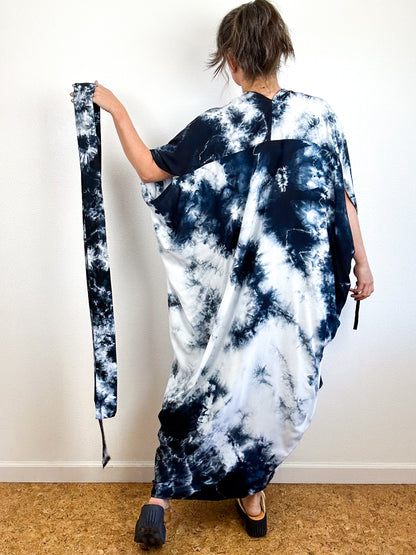Hand-Dyed High Low Kimono Black Tie