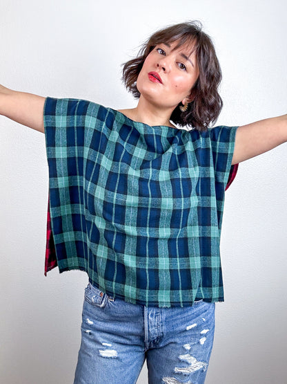 Flip Crop Plaid Flannel Red Check Sage