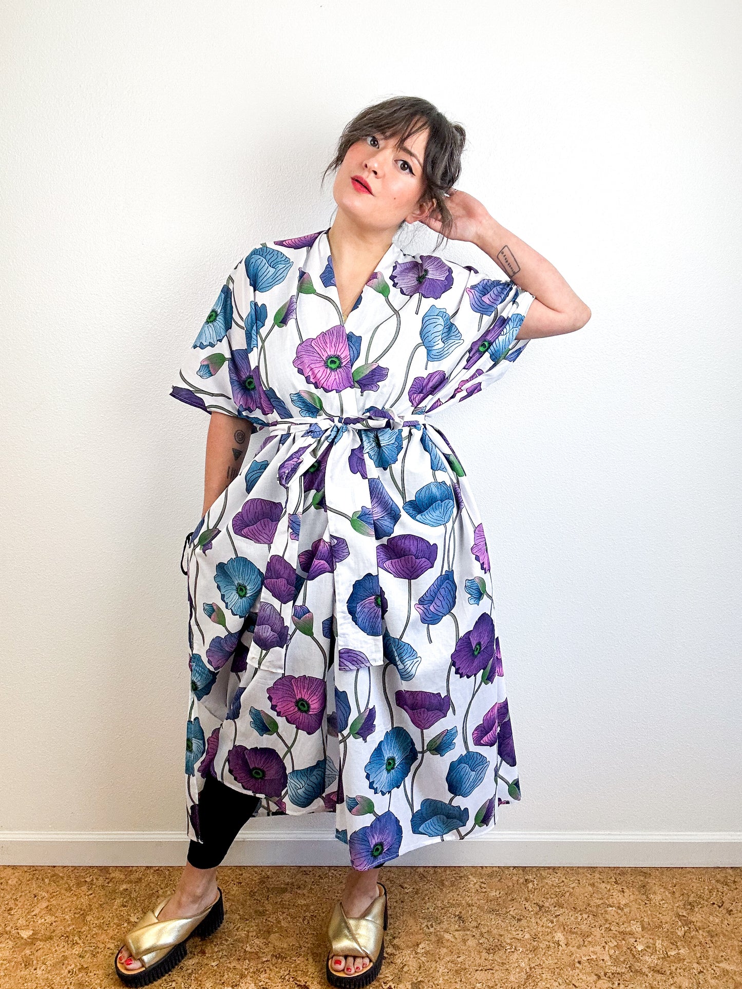 Print Duster Kimono Royal Poppy Cotton Lawn