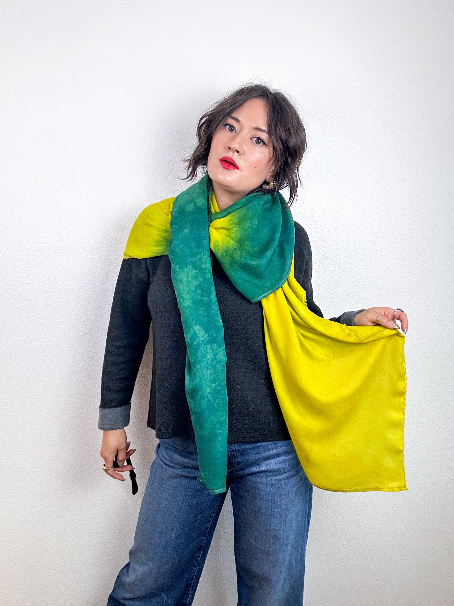 Hand-Dyed Two Tone Bamboo Scarf Forest Chartreuse