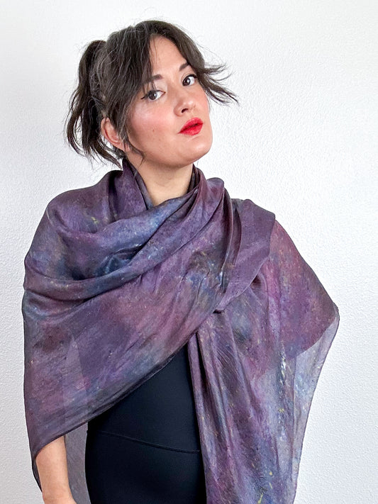 Hand-Dyed Silk Scarf Deconstructed Plum