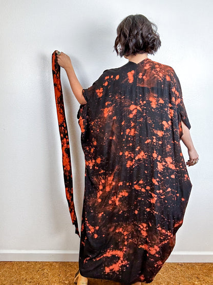Bleached High Low Kimono Black Rust Speckle