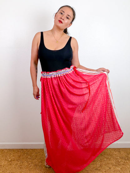 THE SKIRT Scarlet Dots Multi Stripes Reversible Chiffon