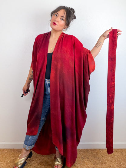 Hand-Dyed High Low Kimono Crimson Fuchsia Maroon Gradient