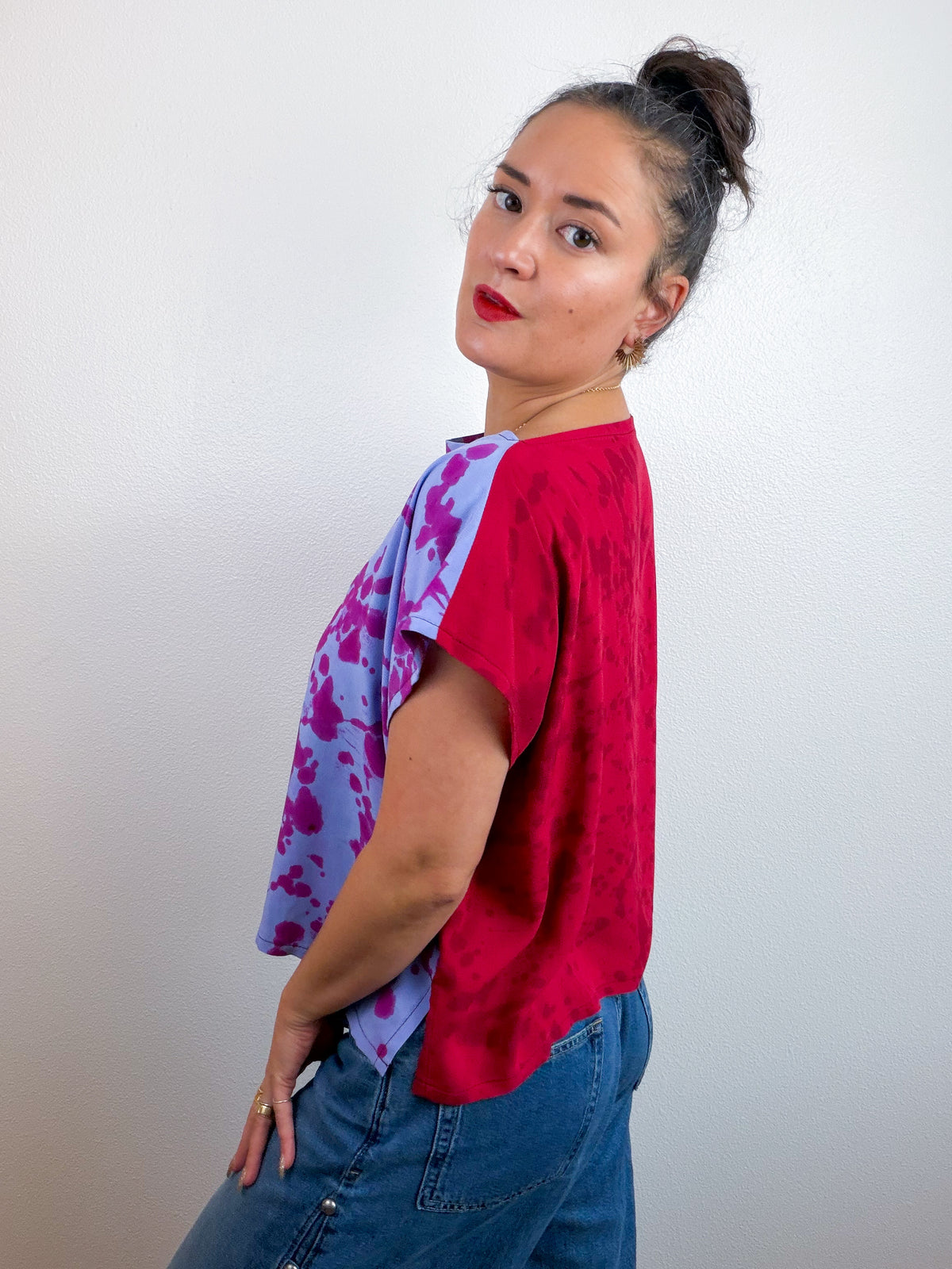 Hand-Dyed Bamboo Flip Crop Crimson Lavender Speckle
