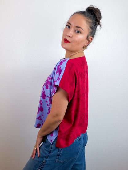 Hand-Dyed Bamboo Flip Crop Crimson Lavender Speckle