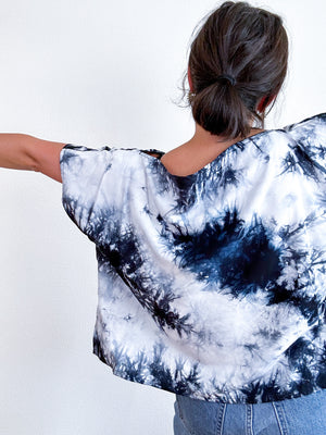 Hand-Dyed Flip Crop Rayon Black Shibori Tie