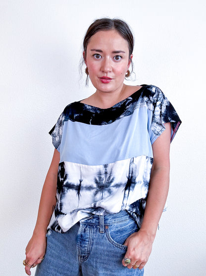 Scrappy Crop Blue Black Shibori Colorblock