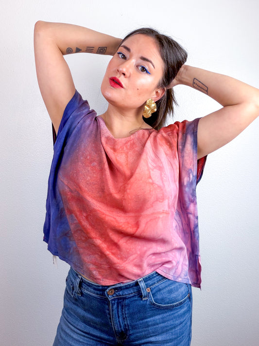 Hand-Dyed Bamboo Flip Crop Navy Terracotta Peony Gradient