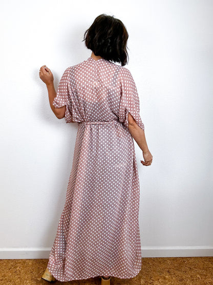 Print High Low Kimono Blush Dots Chiffon