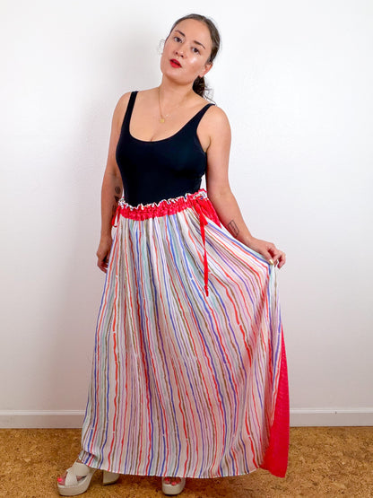 THE SKIRT Scarlet Dots Multi Stripes Reversible Chiffon