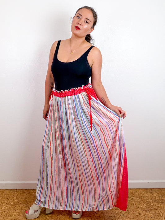 THE SKIRT Scarlet Dots Multi Stripes Reversible Chiffon