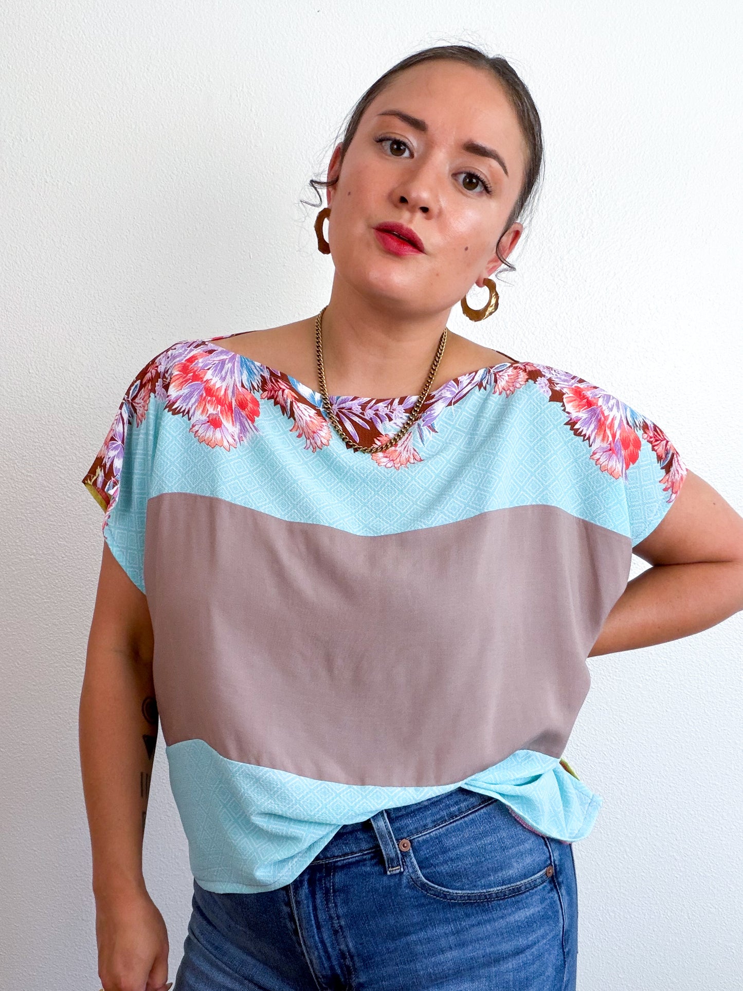 Scrappy Crop Citron Aqua Flora Taupe