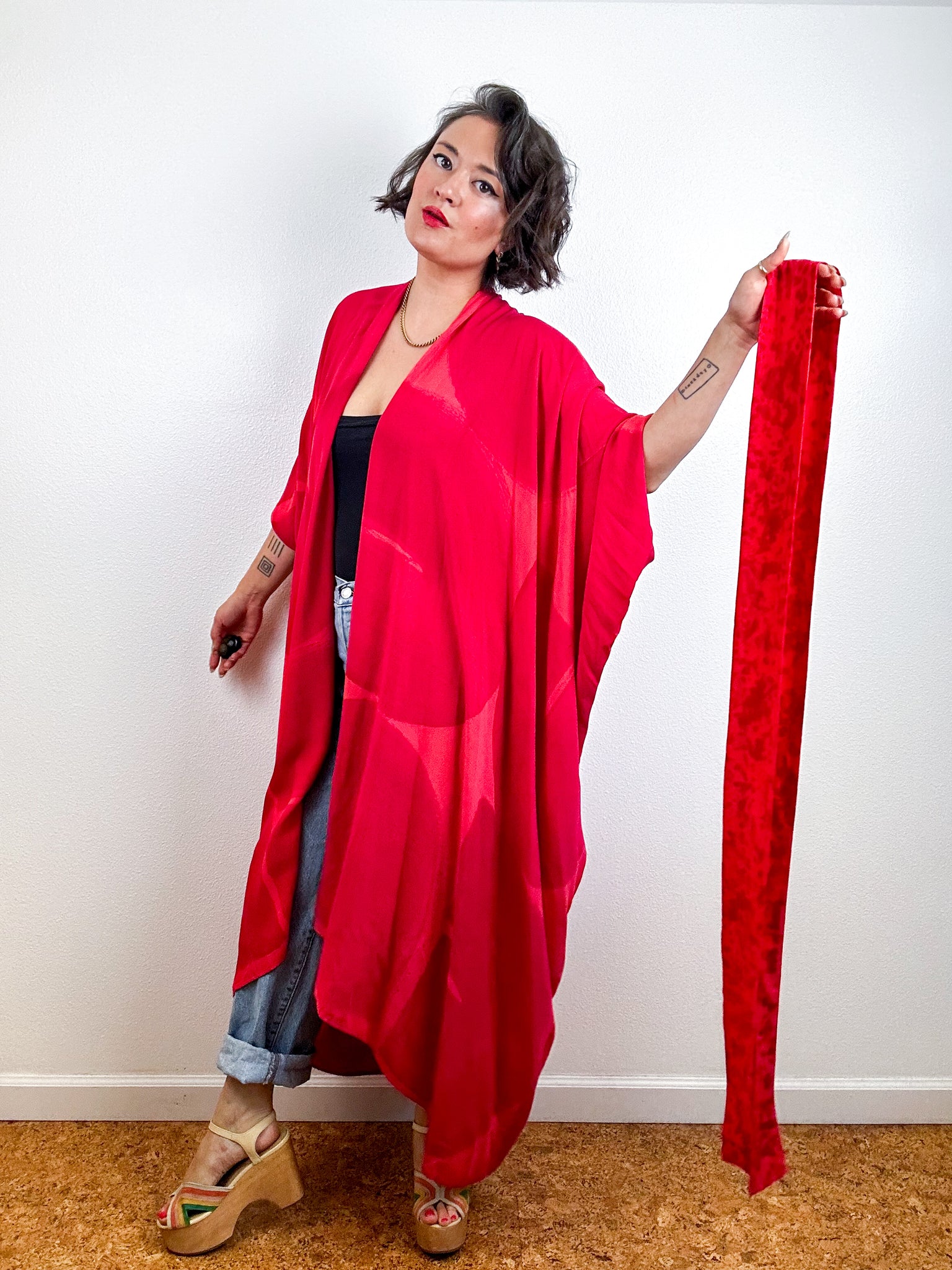 Hand-Dyed High Low Kimono Scarlet Fuchsia Arc