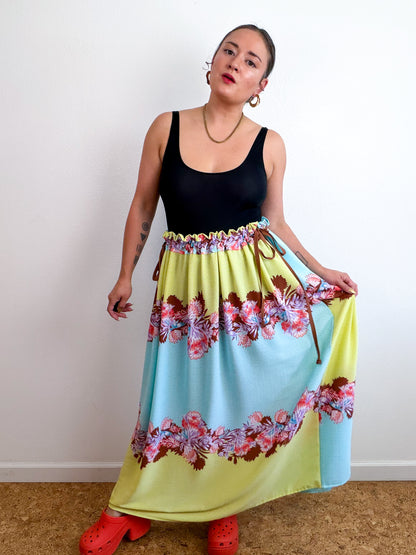 THE SKIRT Aqua Citron Tropical Reversible Bubble Crepe
