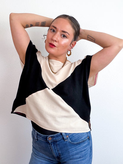 Linen Blend Flip Crop Black Ivory