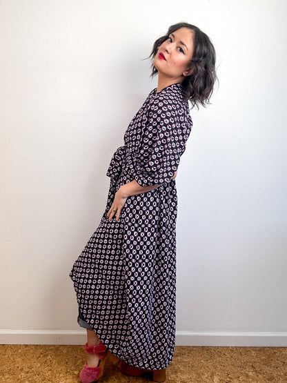 Print High Low Kimono Purple Faux Shibori Georgette
