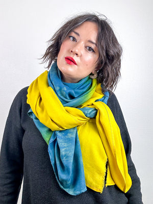 Hand-Dyed Two Tone Bamboo Scarf Teal Goldenrod