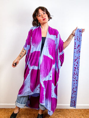 Hand-Dyed High Low Kimono Blue Amethyst Brush Speckle