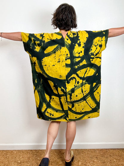 Oversized Hand-Dyed Linen Blend Smock Dress Brass Sumi