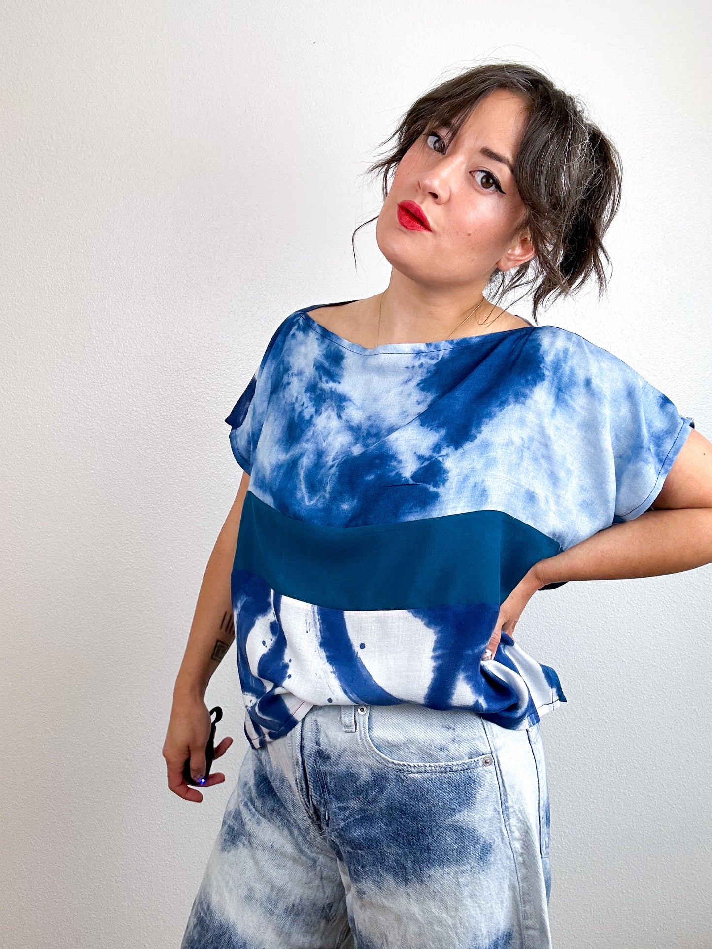 Hand-Dyed Bamboo Scrappy Crop Indigo Teal Mix