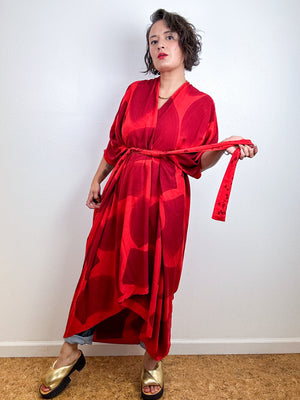 Hand-Dyed High Low Kimono Red Maroon Brush