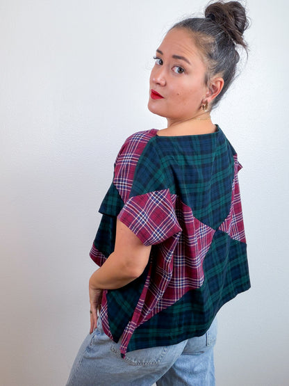 Plaid Flannel Flip Crop Forest Maroon