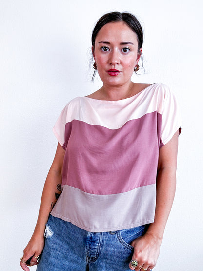 Scrappy Crop Pink Taupe Mauve Colorblock
