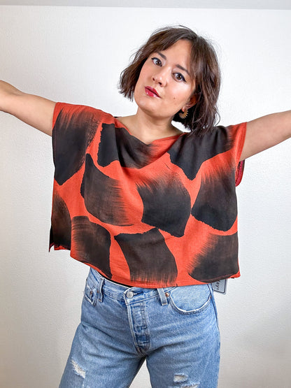 Hand-Dyed Flip Crop Linen Rust Black Check Brush