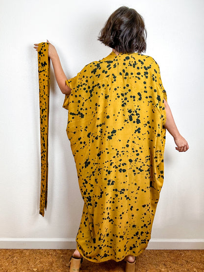 Hand-Dyed High Low Kimono Marigold Black Speckle