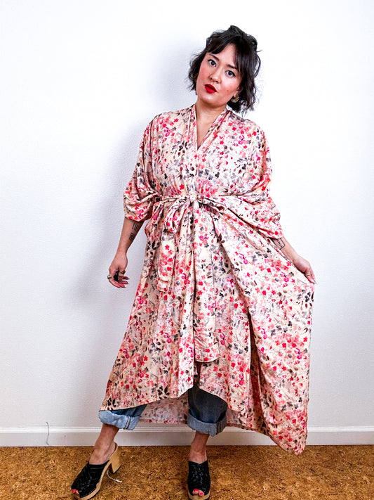 Print High Low Kimono Blush Botanical Challis