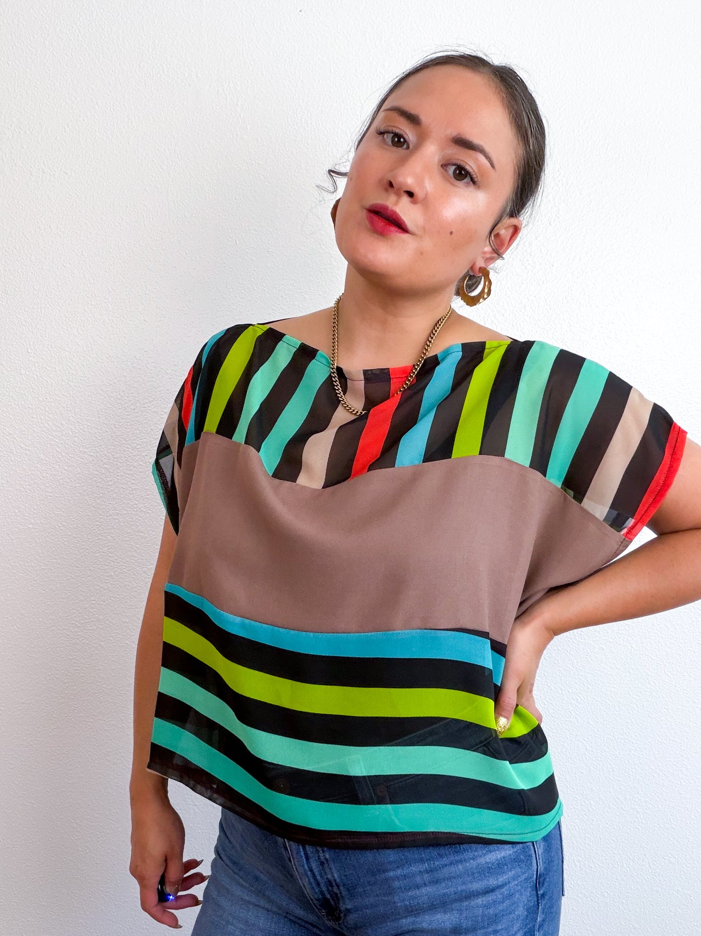Scrappy Crop Rainbow Stripe Taupe