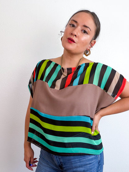 Scrappy Crop Rainbow Stripe Taupe