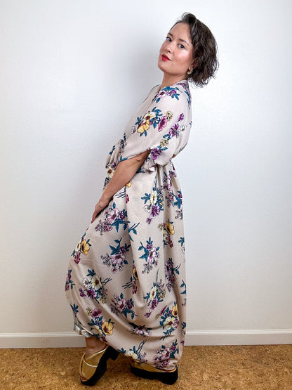 Print High Low Kimono Blush Bouquet Rayon Crepe