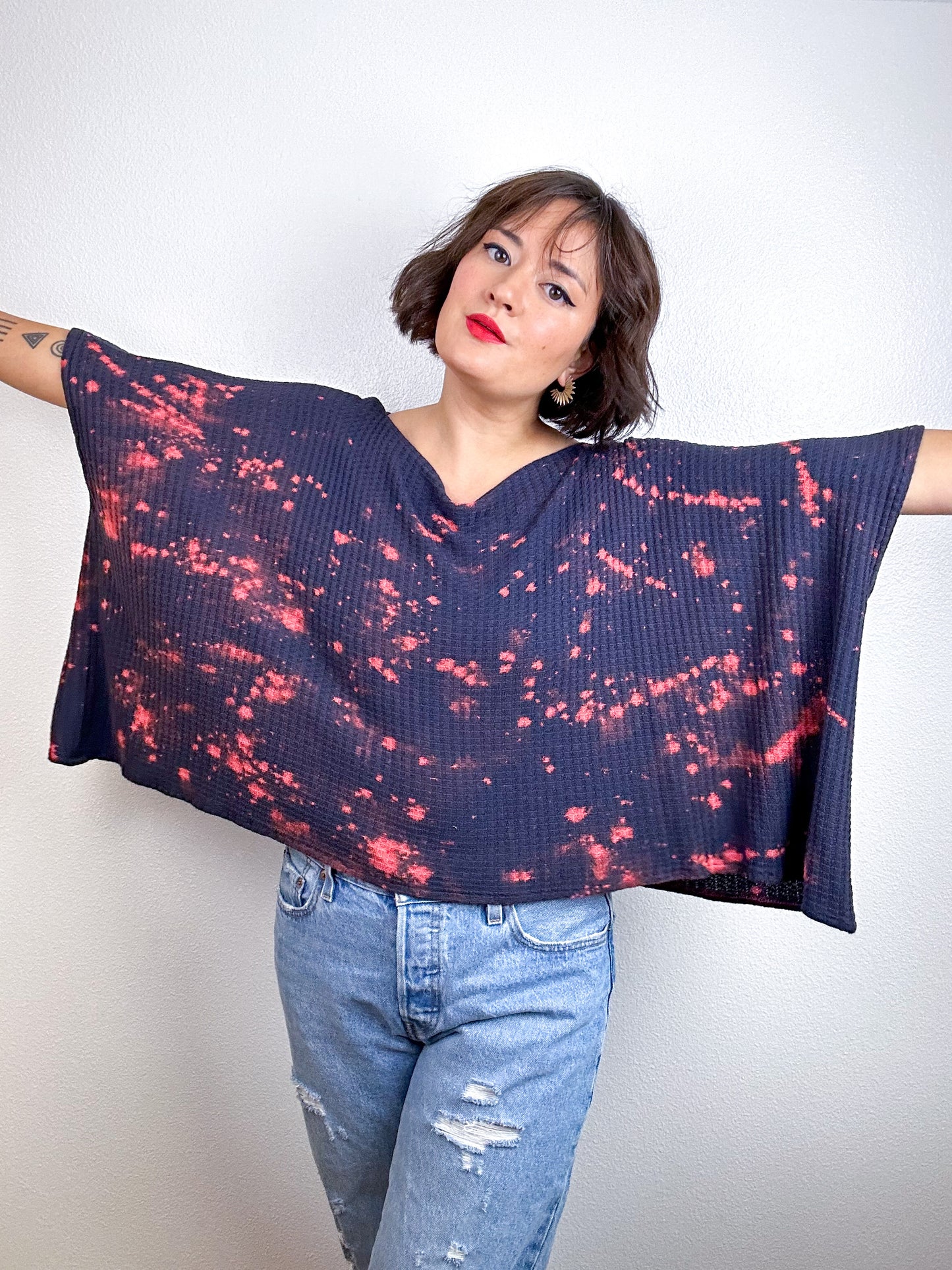 Crop Sweater Navy Peach Speckle