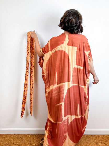 Hand-Dyed High Low Kimono Peach Terracotta Arc