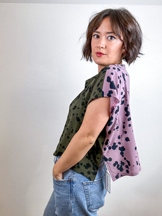 Hand-Dyed Flip Crop Rayon Olive Rose Black Speckle