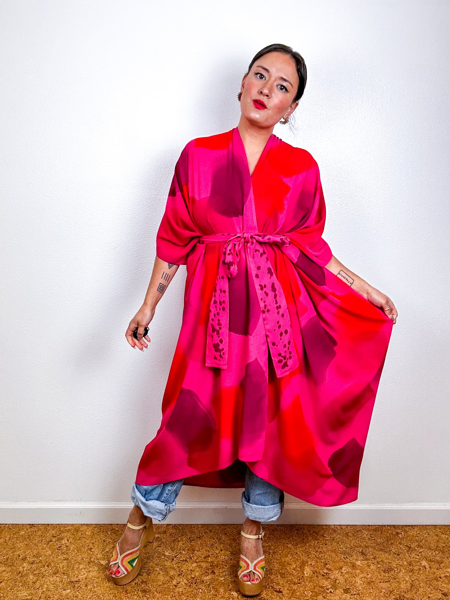 Hand-Dyed High Low Kimono OOAK Fuchsia 2