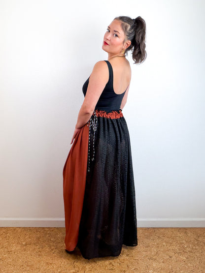 THE SKIRT Rust Black Dots Reversible Chiffon