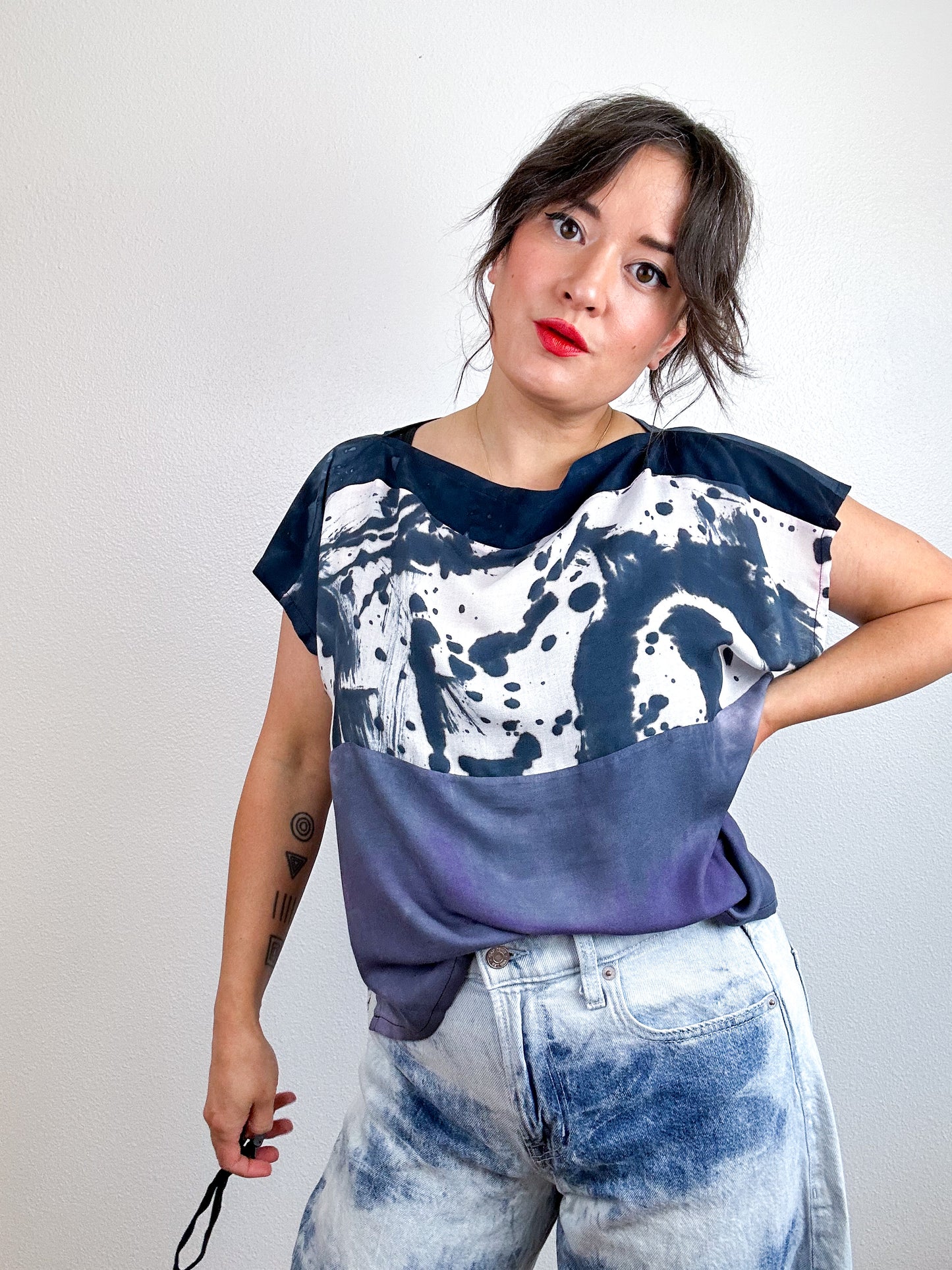 Hand-Dyed Bamboo Scrappy Crop Black Lavender Mix