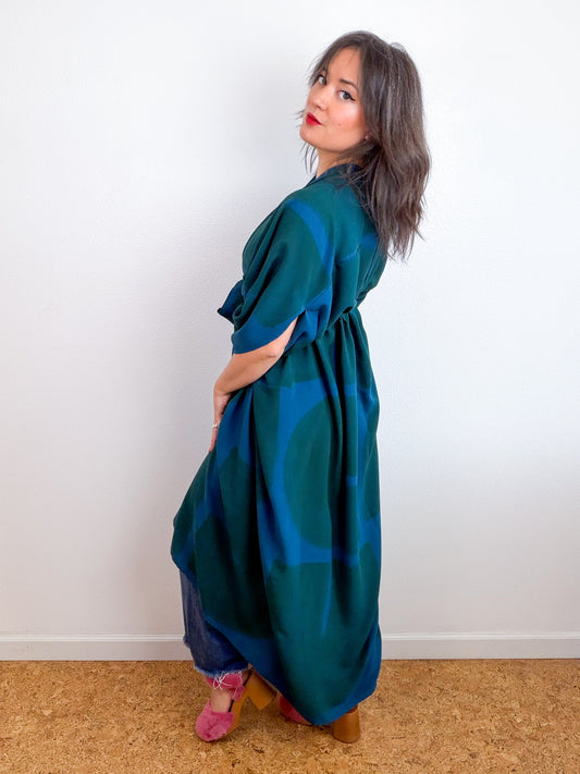 Hand-Dyed High Low Kimono Teal Forest Arc