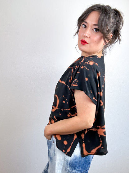 Hand-Dyed Bamboo Scrappy Crop Black Rust Splatter
