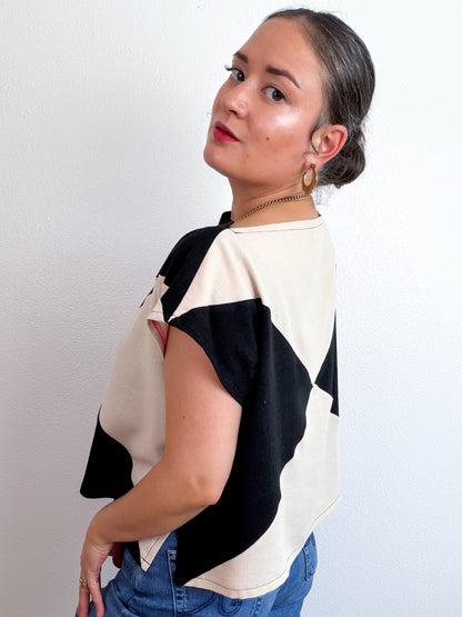 Linen Blend Flip Crop Black Ivory