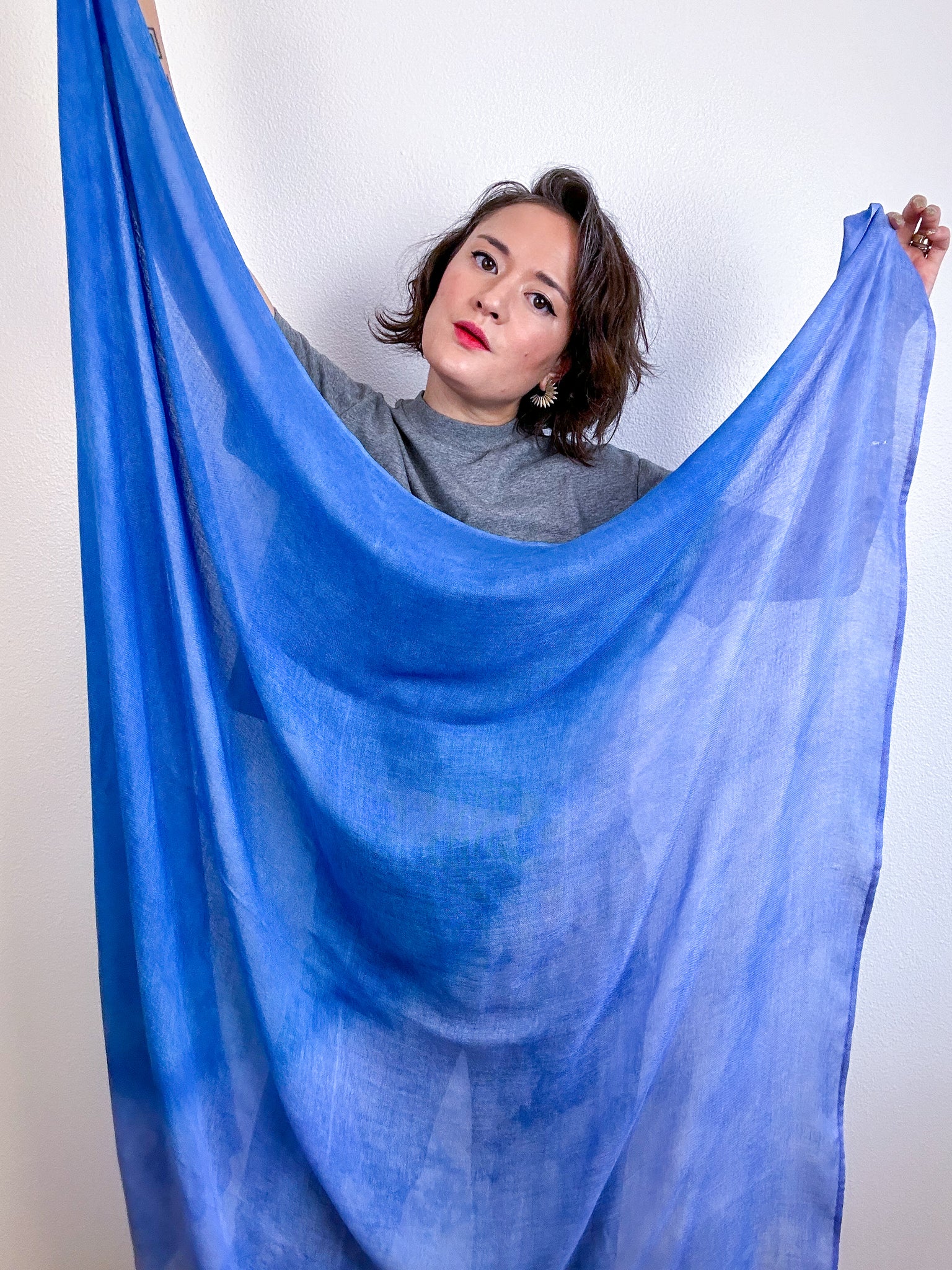 Hand-Dyed Two Tone Gauze Scarf Lapis Periwinkle