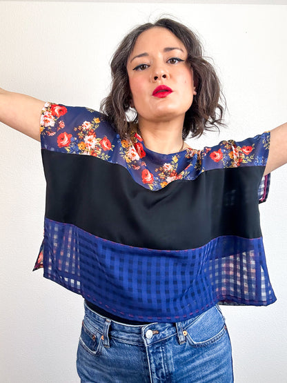 Scrappy Crop Navy Black Floral Gingham