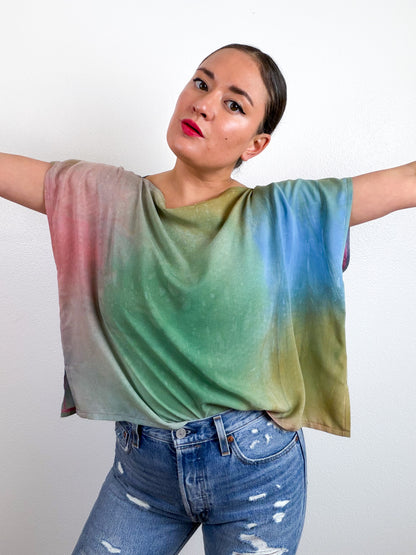 Hand-Dyed Bamboo Flip Crop Blue Green Bronze Coral Aura